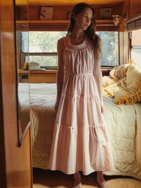 NWT Christy Dawn The Goldie in Petal Lace Seersucker Striped Maxi Dress L